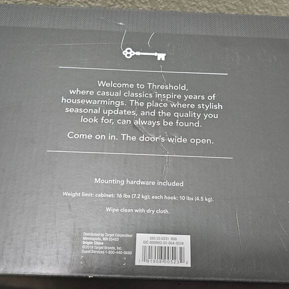 Threshold Cabinet With Hooks Graywash Finish 7.5" H x 16" W x 8" D - Picture 5 of 10